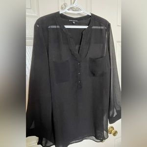 Black Long Sleeve 1X Ladies sheer blouse.